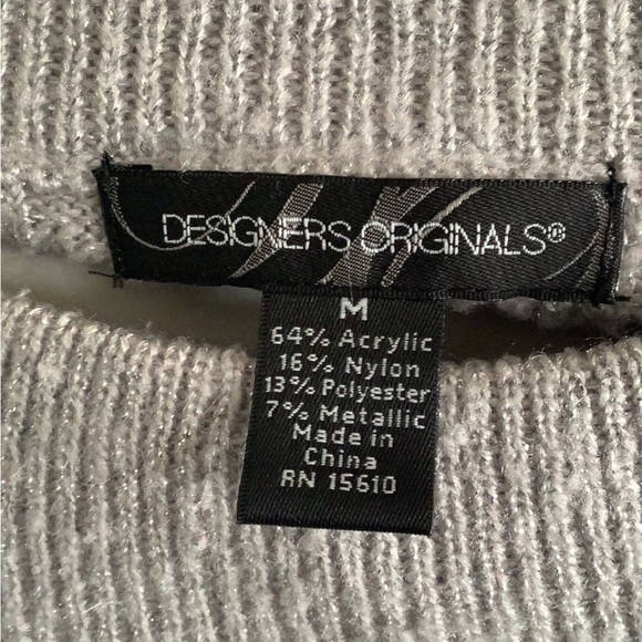 Sweater by Designers Originals silver sparkly crewneck ribbed medium - Picture 8 of 10